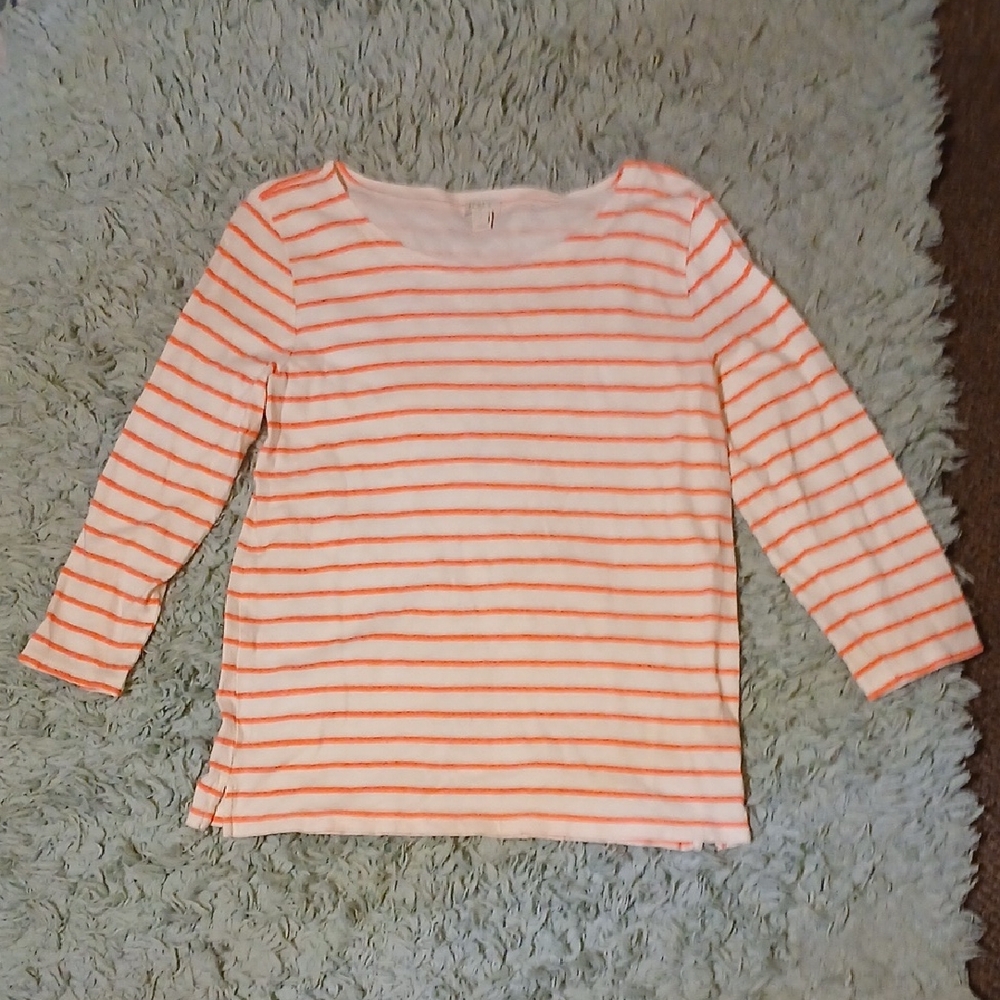 J. Crew White and Pink Striped Long Sleeve Tee